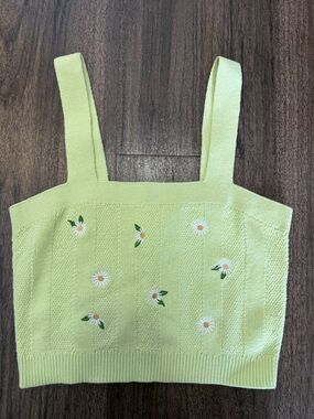 twik Lemon Green Daisy Knit Crop Tank